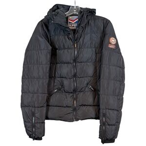 Superdry Down Luxe Expedition Puffer Jacket Black Hooded US 8 Gorpcore Winter